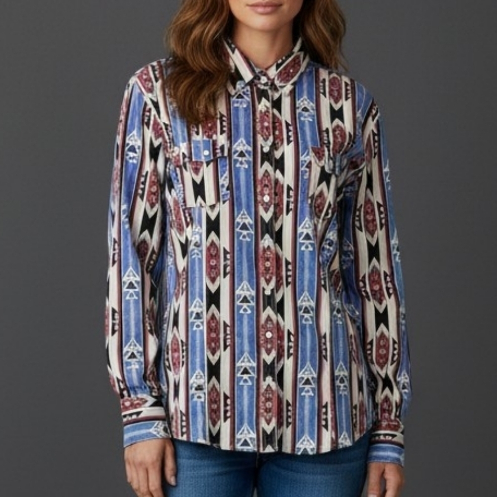 ROCK & ROLL COWGIRL Southwestern Aztec Snap Cowgirl Shirt